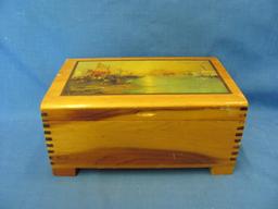 Wood Jewelry/Trinket Box With Dove Tail Corners – Vintage Boating Scene