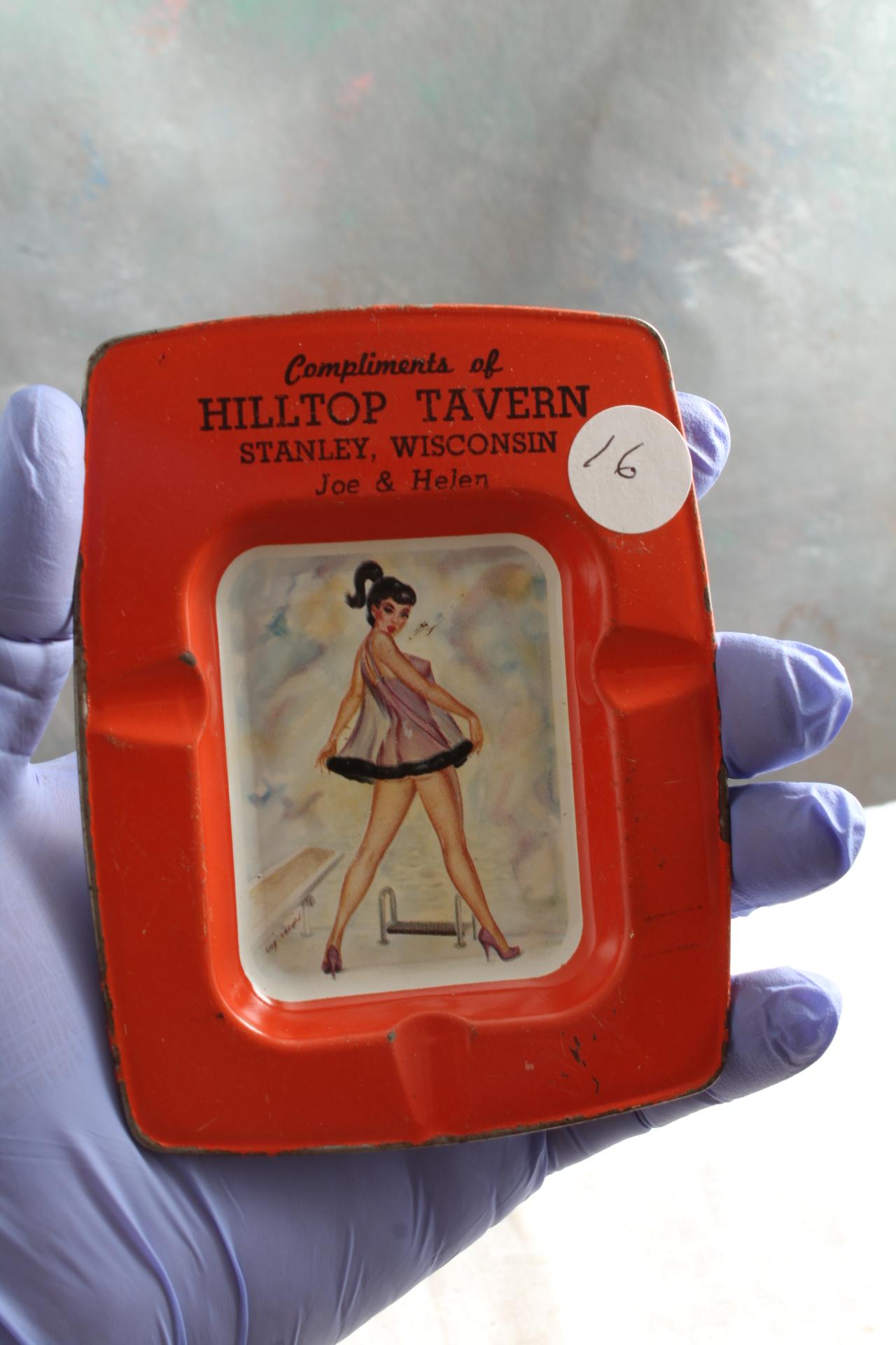 Vintage Hilltop Tavern Stanley Wisconsin Pin-Up Advertising Ashtray