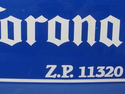 Tin Metal Beer Sign “Avenida Corona” - Blue & White – 24” x 12” - Slightly beveled