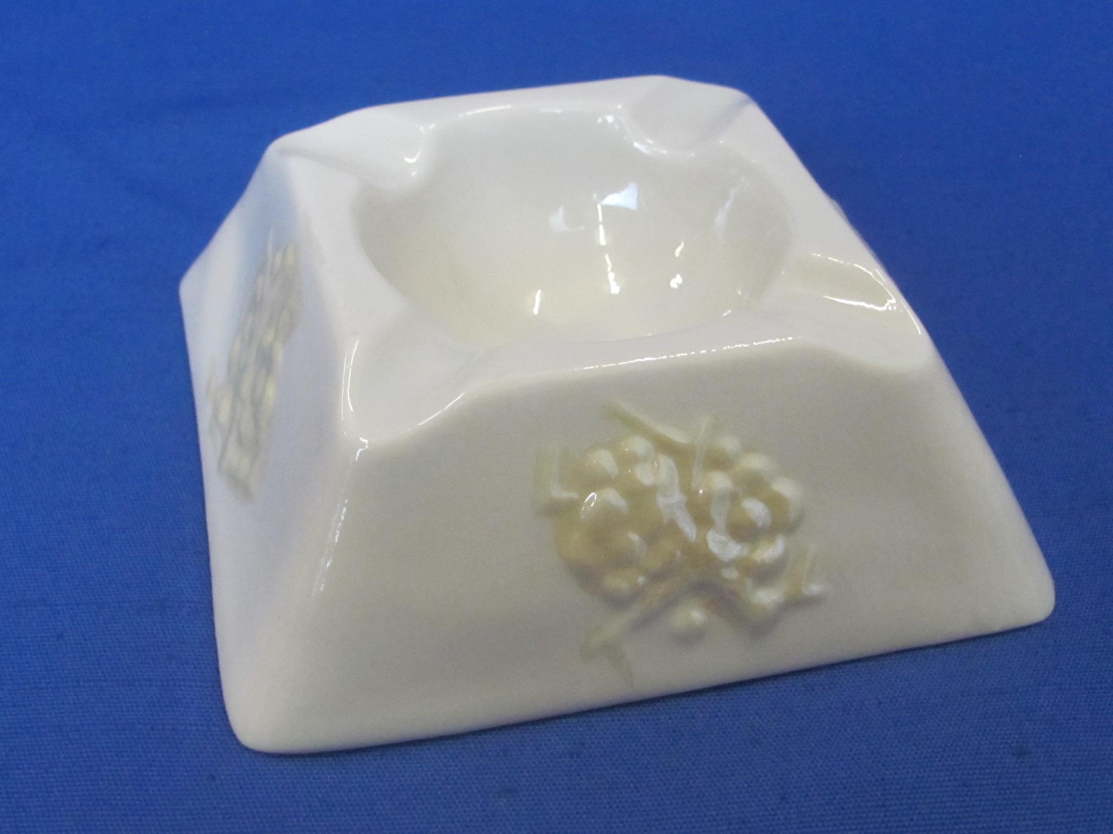 Belleek Pottery Ashtray – Square w Floral Design - 6th Green Mark – 1965 to 1980