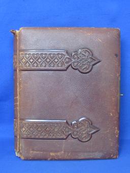 Antique Leather Bound Photograph Album – Full of Pictures - 1st Optical Illusion Skull/2 Little girl