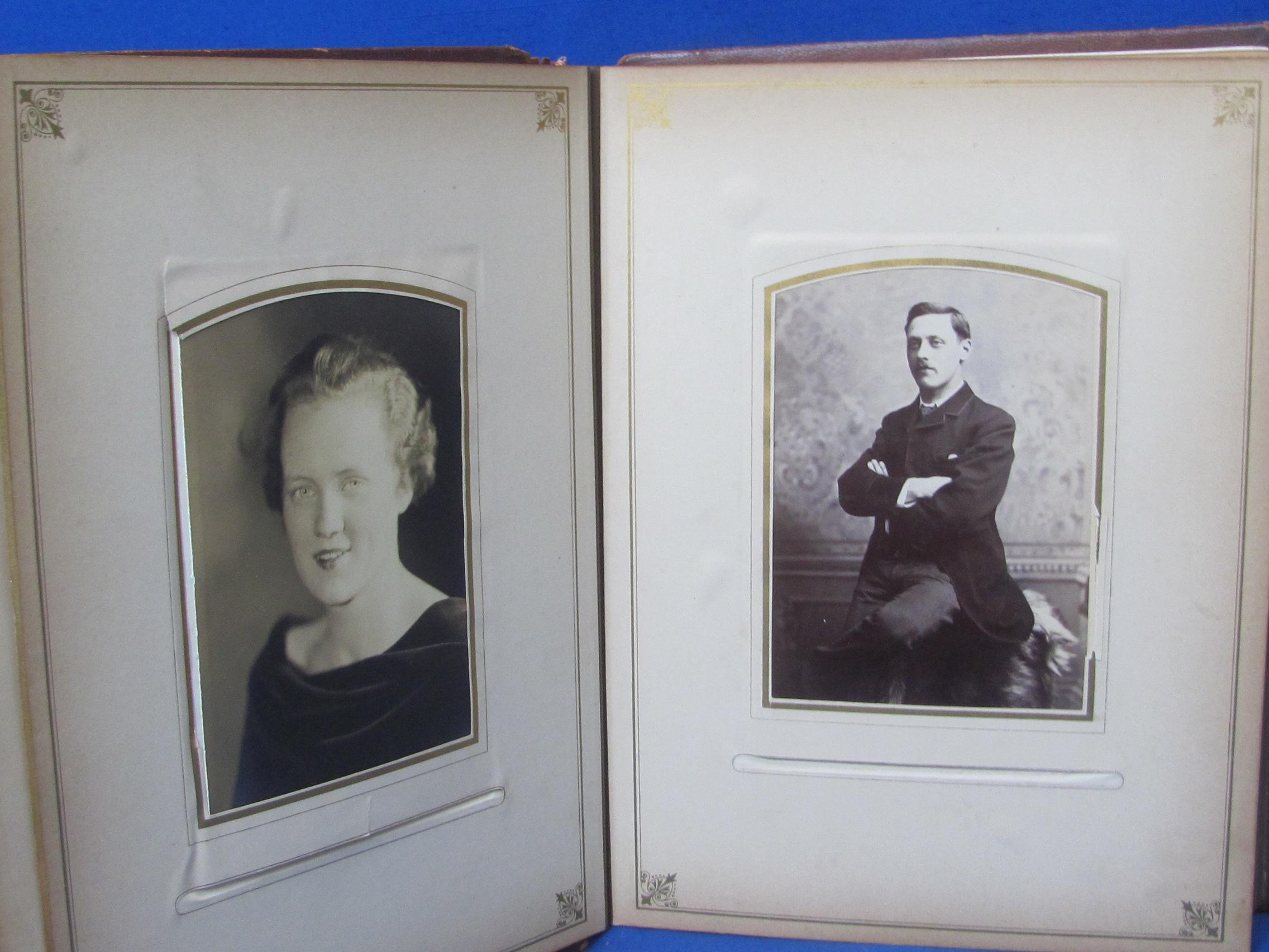 Antique Leather Bound Photograph Album – Full of Pictures - 1st Optical Illusion Skull/2 Little girl