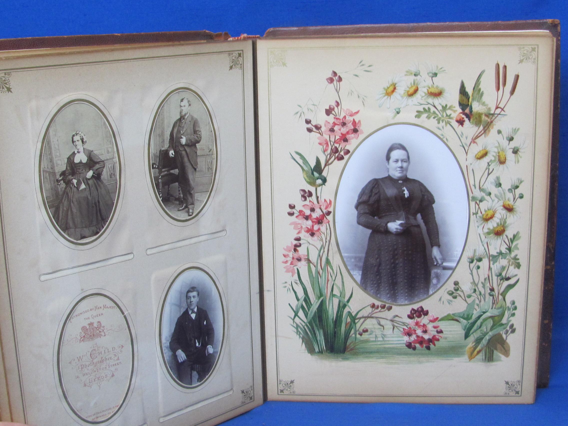 Antique Leather Bound Photograph Album – Full of Pictures - 1st Optical Illusion Skull/2 Little girl