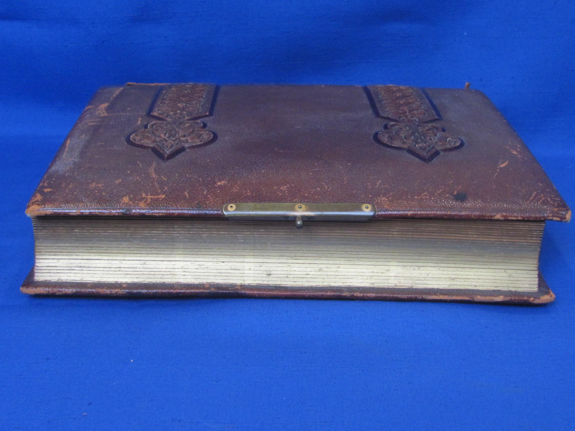 Antique Leather Bound Photograph Album – Full of Pictures - 1st Optical Illusion Skull/2 Little girl