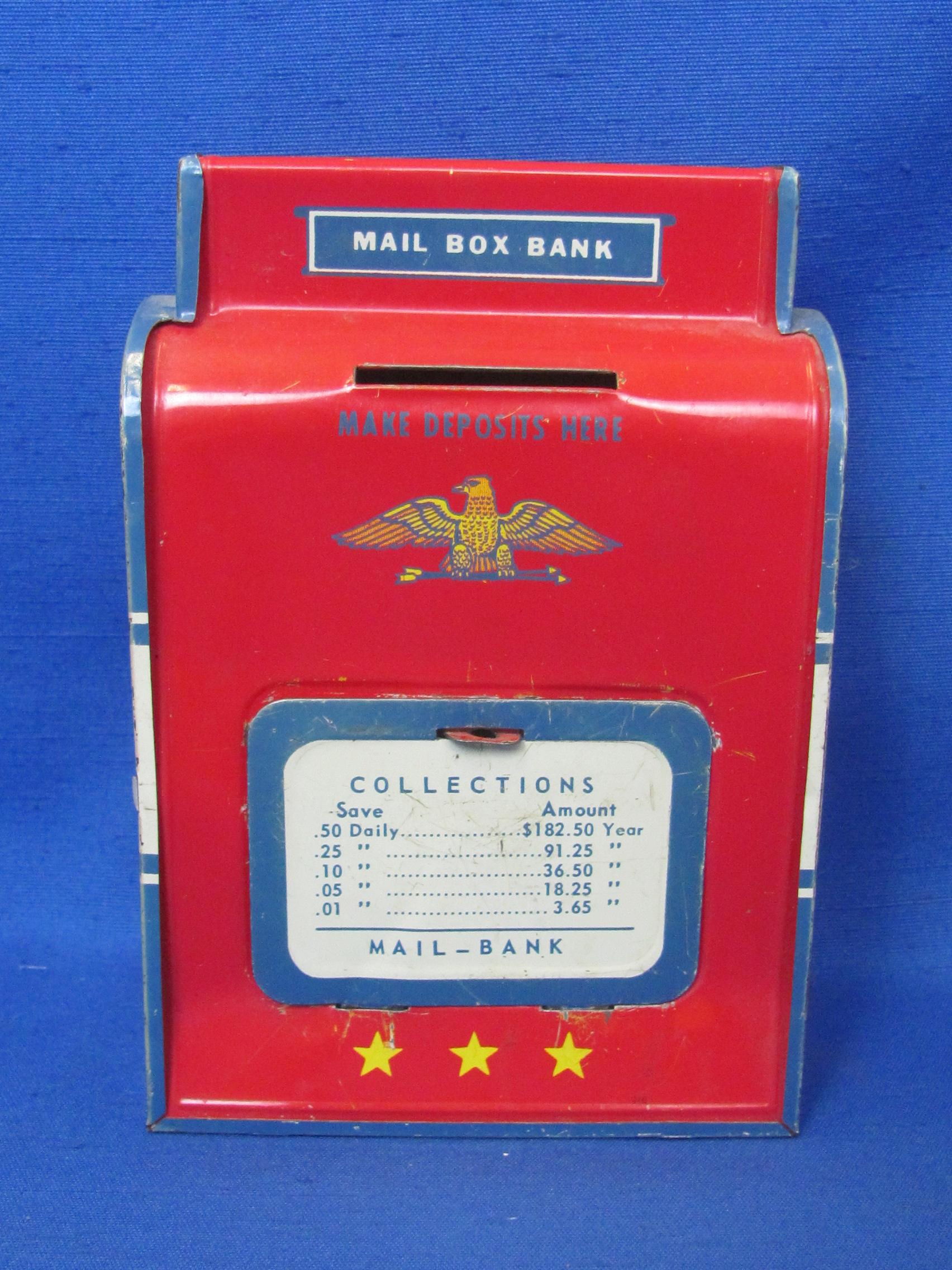Tin Mail Box Bank by the Ohio Art Co. - 6” tall – Can be wall mounted
