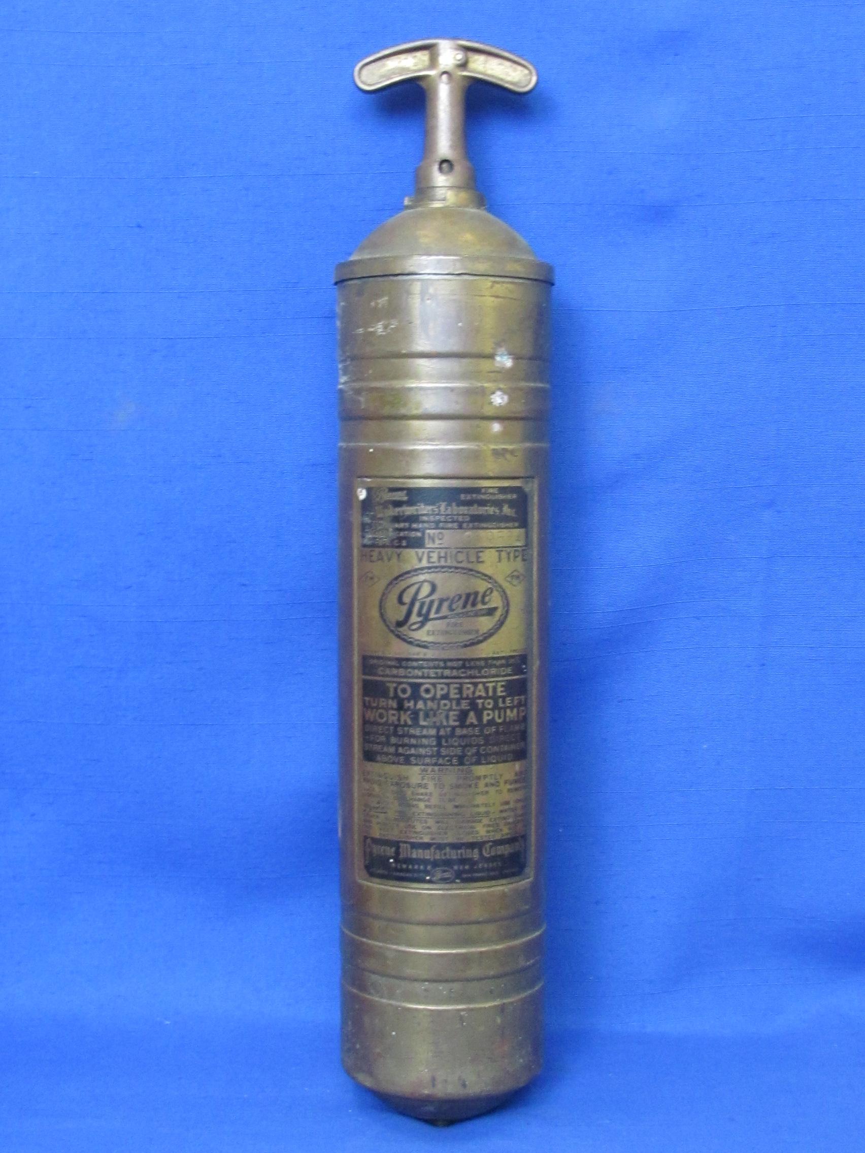 Brass Pyrene Fire Extinguisher – Heavy Vehicle Type – About 17 1/2” long