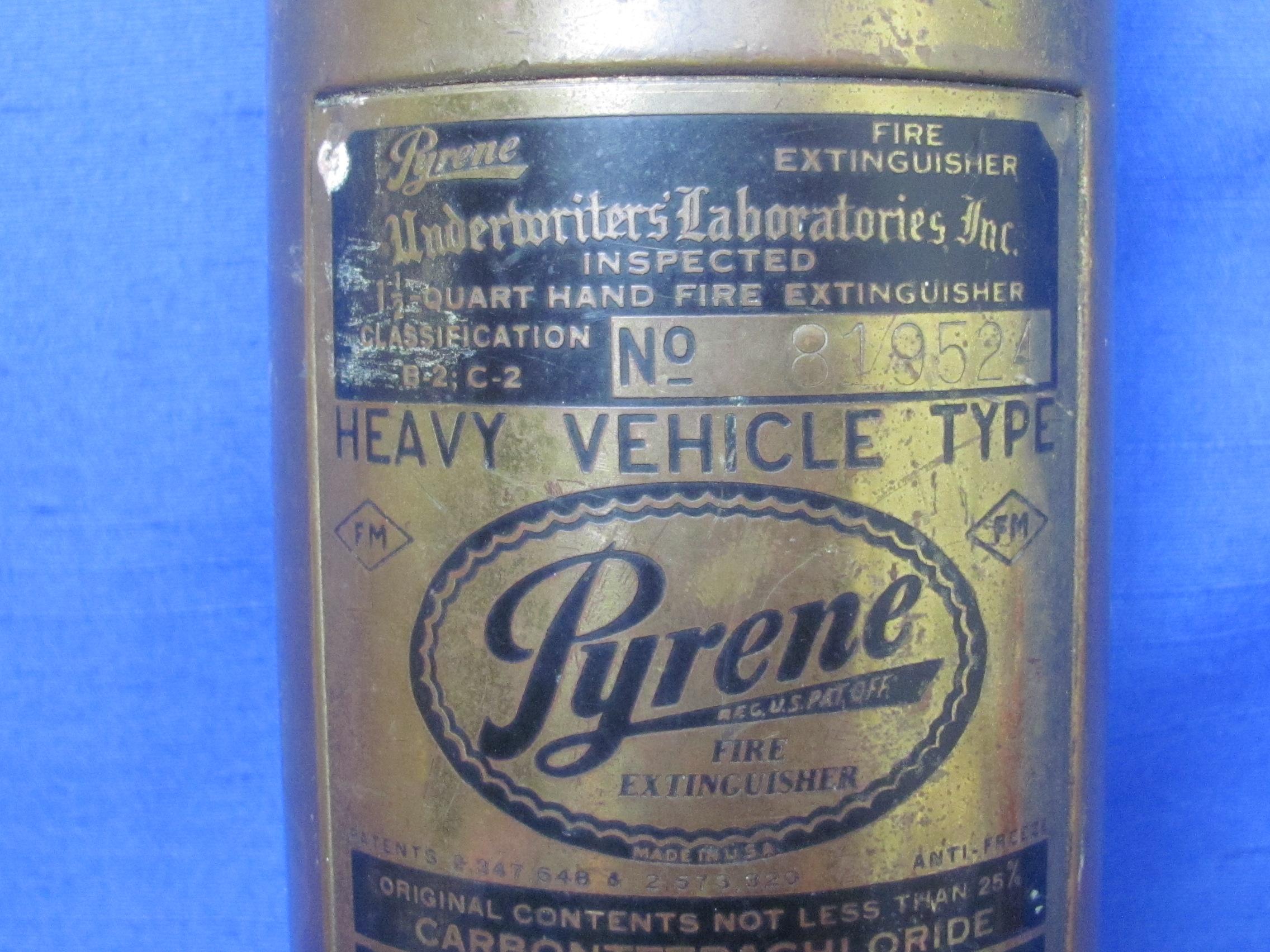 Brass Pyrene Fire Extinguisher – Heavy Vehicle Type – About 17 1/2” long