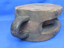 Large Wood & Cast Iron Pulley – 15 1/4” x 7 1/2” x 4 1/2” - No markings