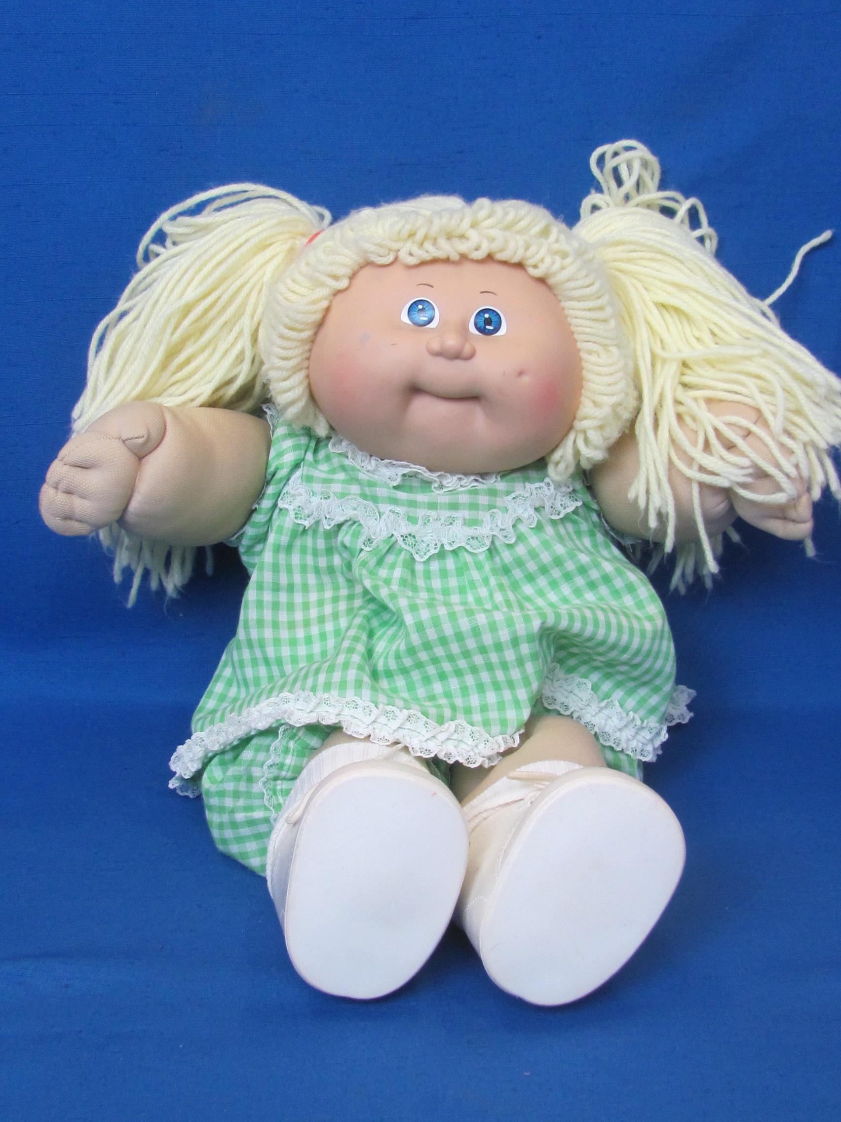 1980s Cabbage Patch Doll with Birth Certificate & Clothes – Doll Carrier – Doll is 15” tall