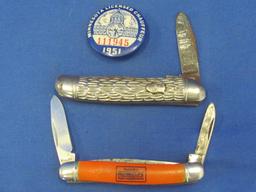 2 vintage Pocket knives & Chauffeur Pin