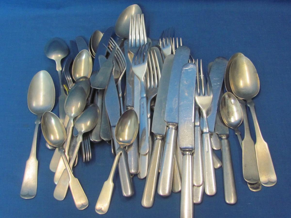 Lot of Silverplate & Nickle Silver Flatware – Many Fiddle Back Styles