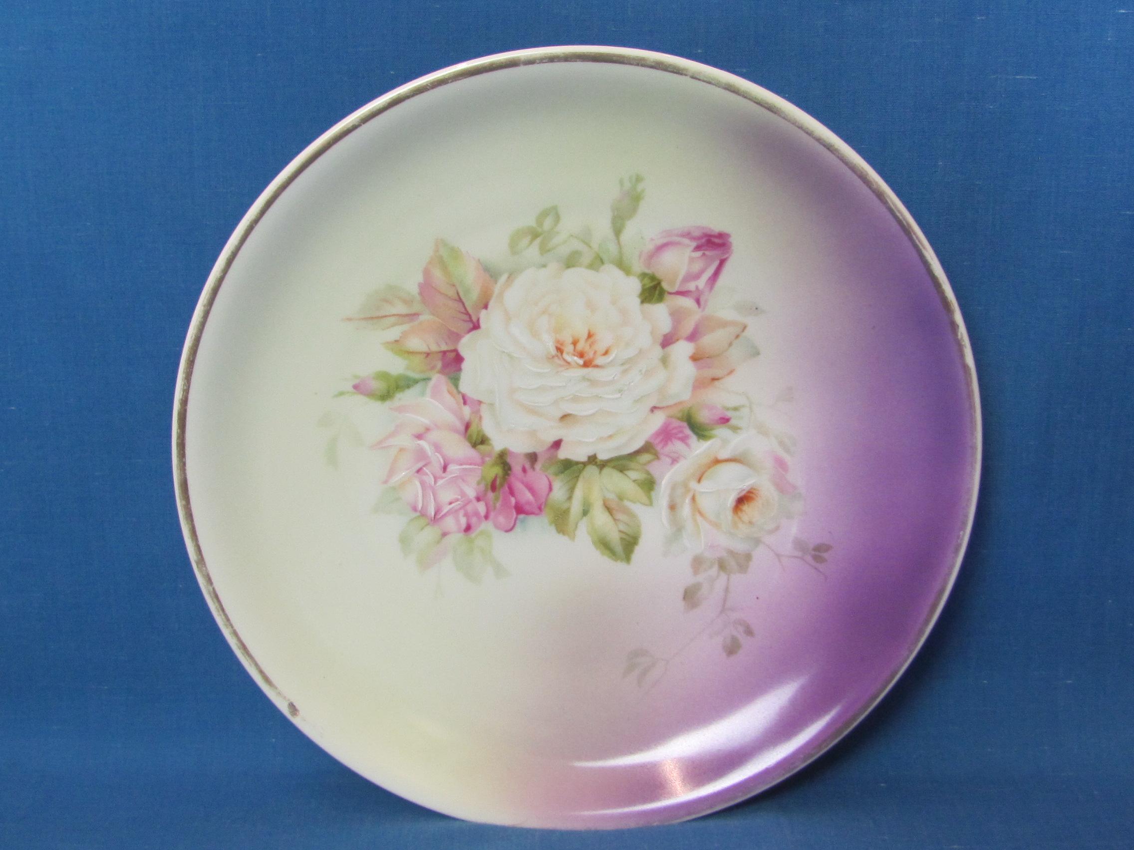 Lot of 4 Decorative Porcelain/Ceramic Plates – Floral Designs – 1 w Transfer of Woman