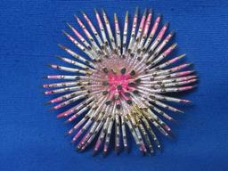 Large Sunburst Pin/Brooch in Gold, White & Pink – Unsigned – 3” in diameter