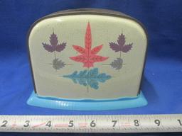 Vintage Tin Toaster Toy - Works - Retro Leaf graphics on sides - Plastic base