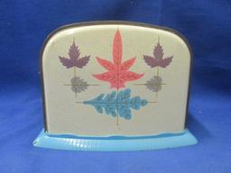 Vintage Tin Toaster Toy - Works - Retro Leaf graphics on sides - Plastic base