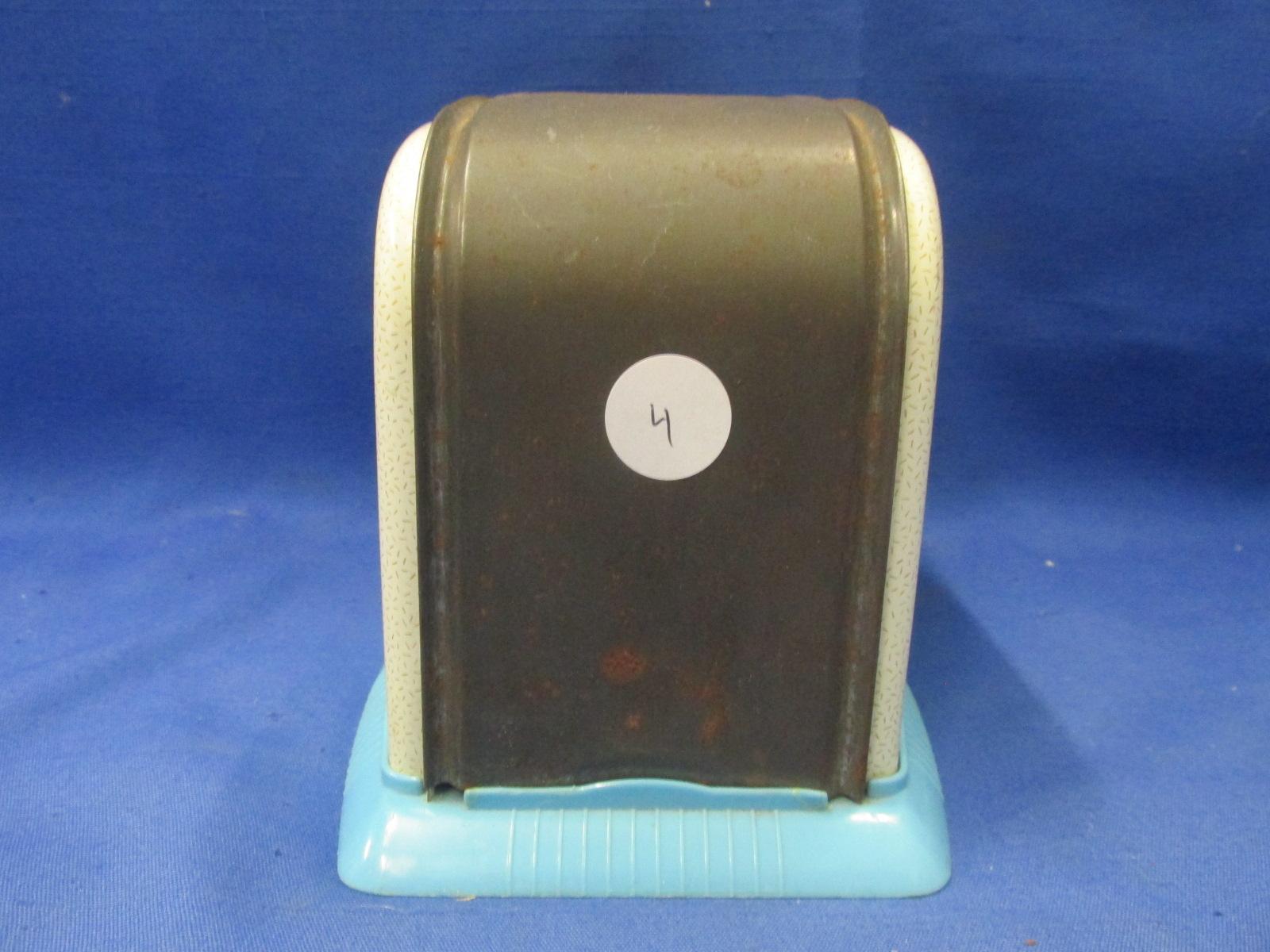 Vintage Tin Toaster Toy - Works - Retro Leaf graphics on sides - Plastic base