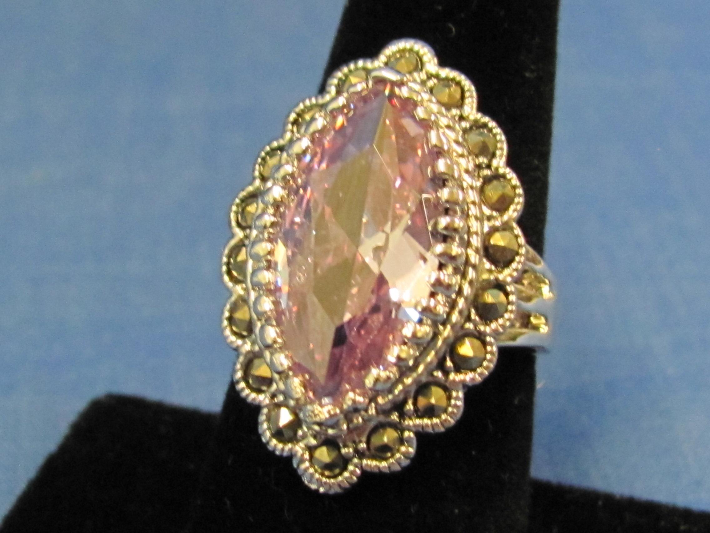 Large Costume Cocktail Ring with Purple Stone – Size 7