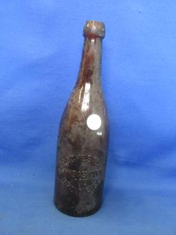 Blob Top Bottle “Rochester Brewery” Kansas City, MO 10”H Brown With Some Iridescence -