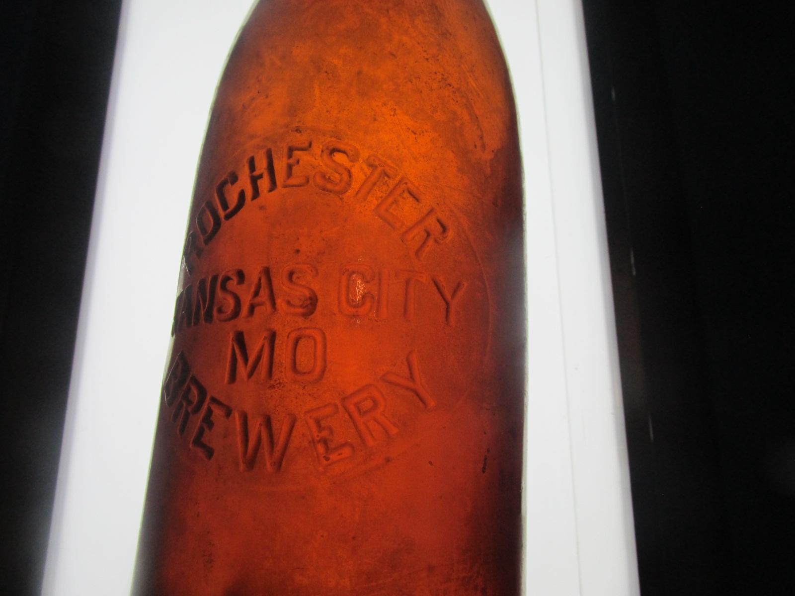 Blob Top Bottle “Rochester Brewery” Kansas City, MO 10”H Brown With Some Iridescence -