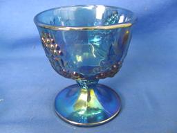 Indiana Blue Iridescent Carnival Glass Sugar Creamer Tray Set Harvest Grape