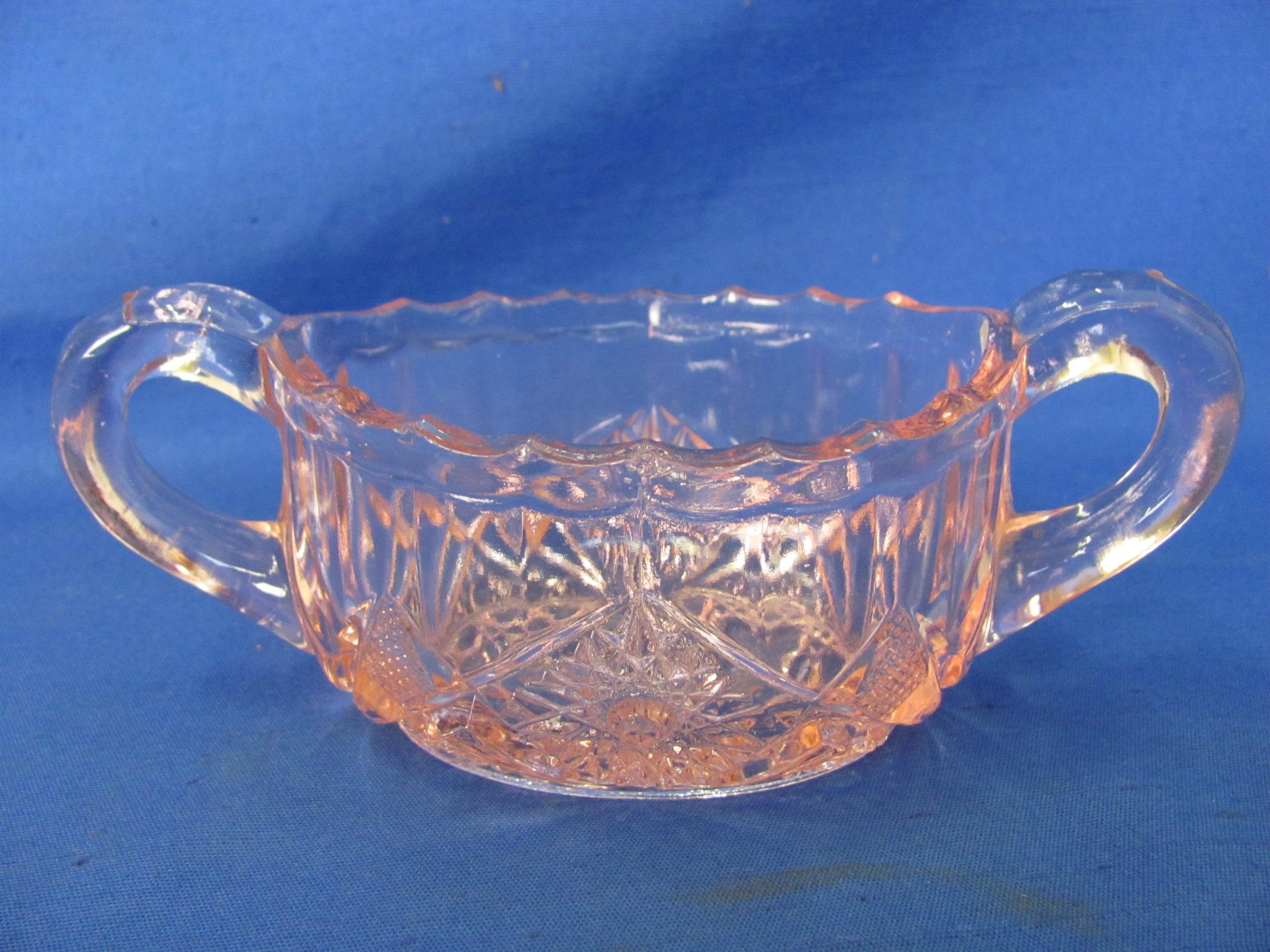 Pink Depression Glass Creamer and Sugar Set Both 4” Tall With Bowl 8” Wide