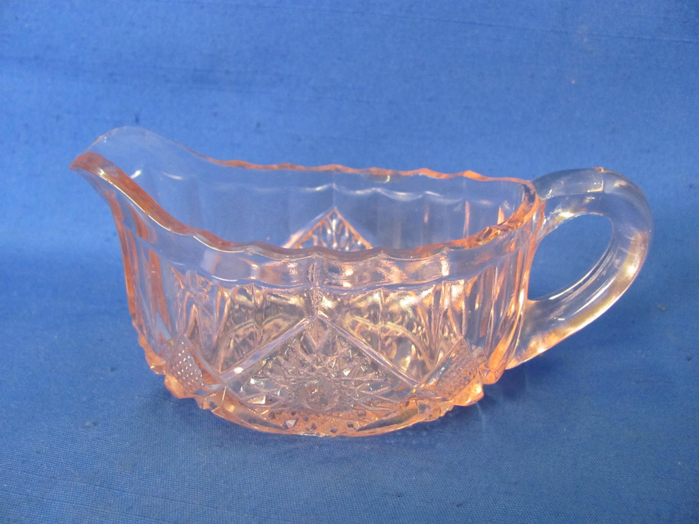 Pink Depression Glass Creamer and Sugar Set Both 4” Tall With Bowl 8” Wide