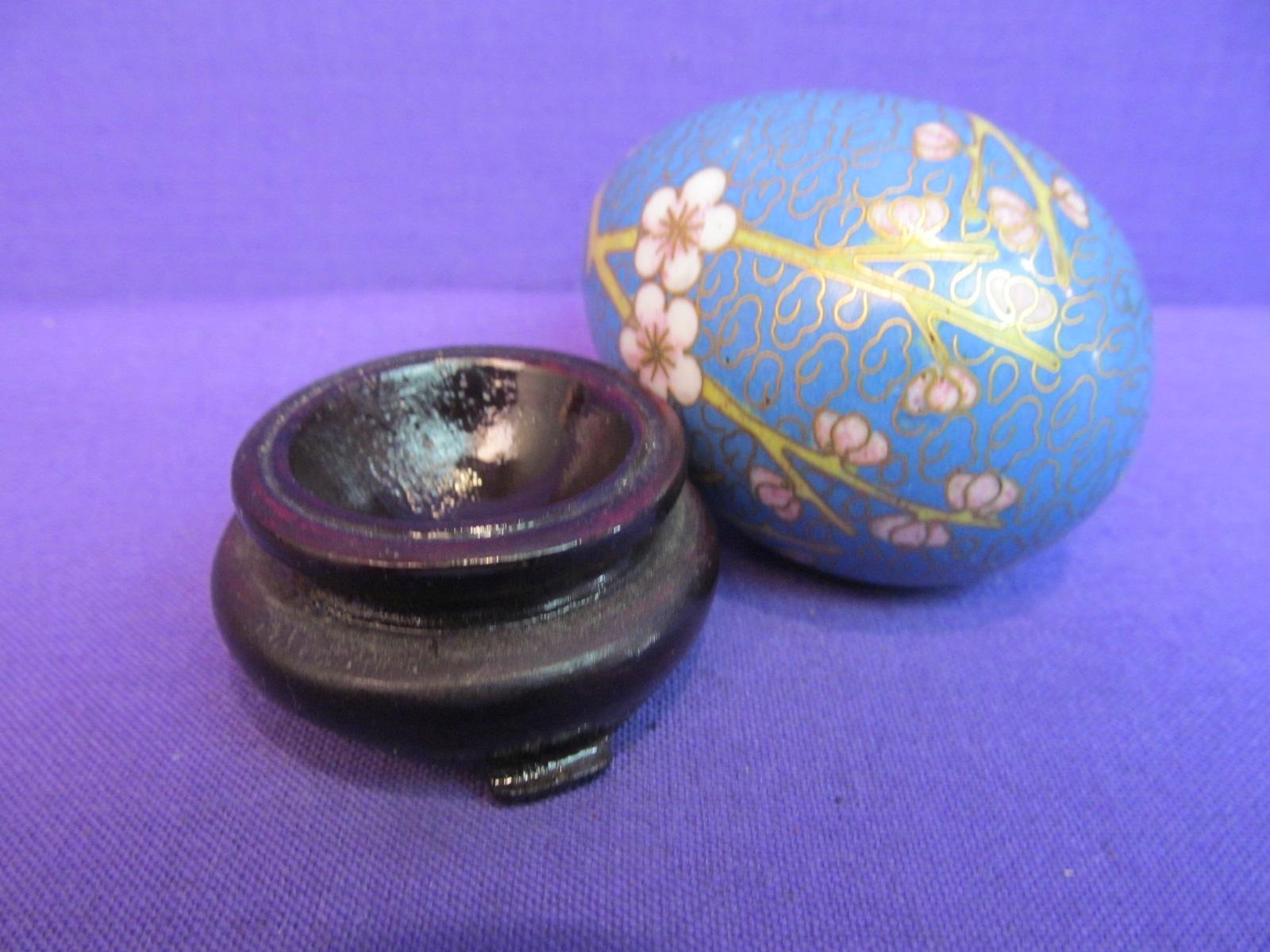 Vintage Chinese Art Cloisonne Egg Enamel Brass Pink Chinese Cherry Blossom