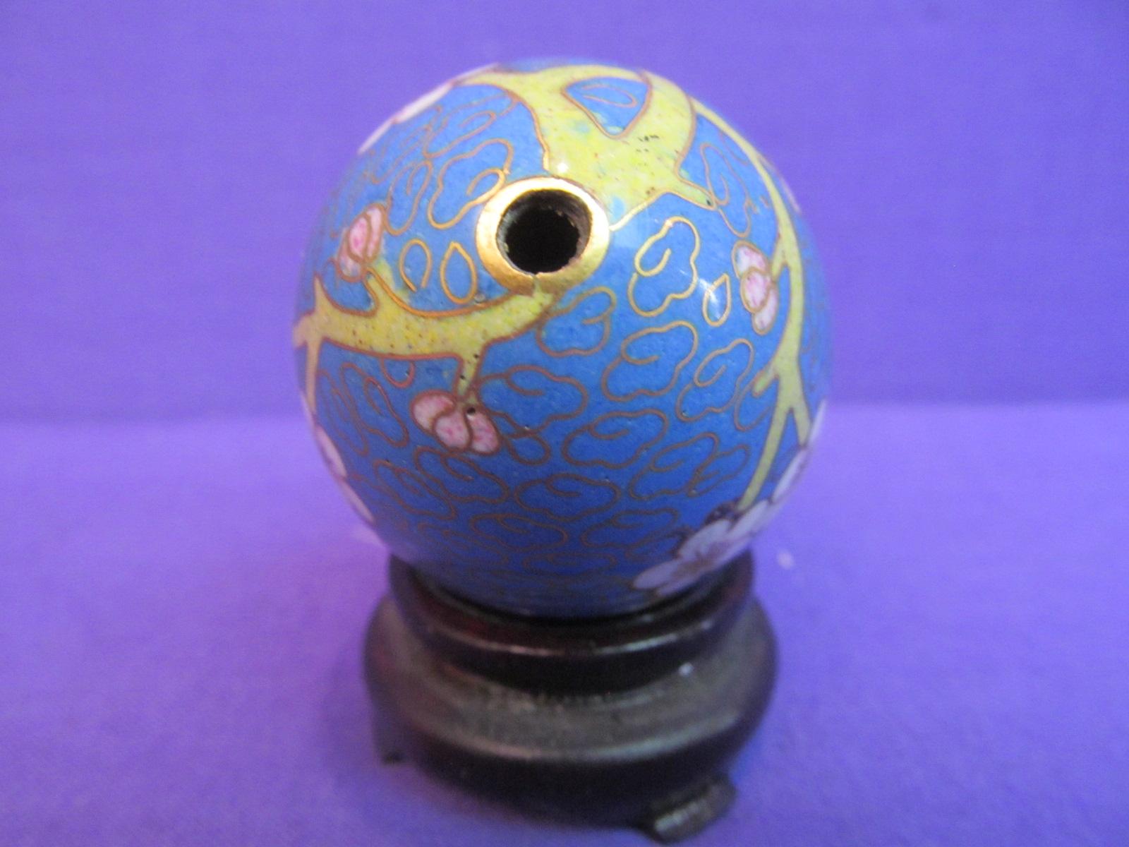 Vintage Chinese Art Cloisonne Egg Enamel Brass Pink Chinese Cherry Blossom