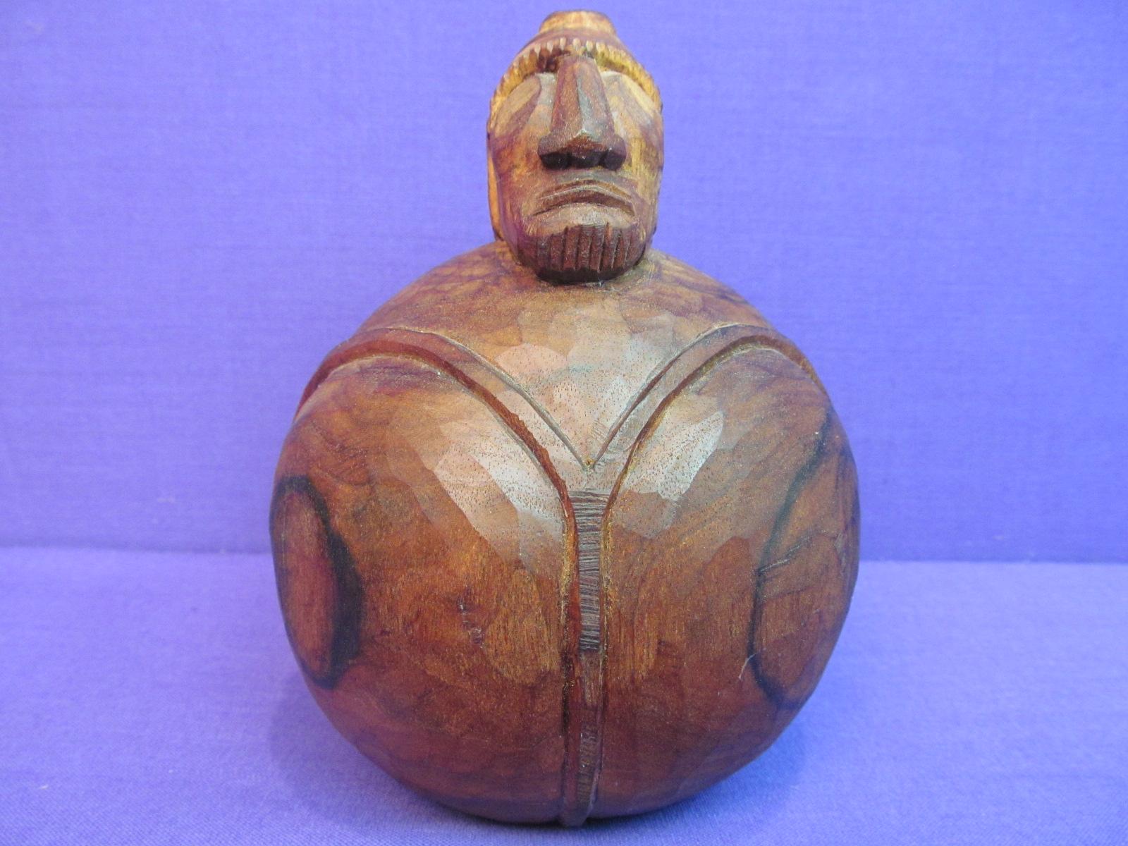 Collectibles Easter Island of Tahonga Wooden Carving with Inlays from 19th Century