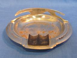 Silvertone Metal Ashtray with Greyhound Across the Top – 5 1/4” in diameter