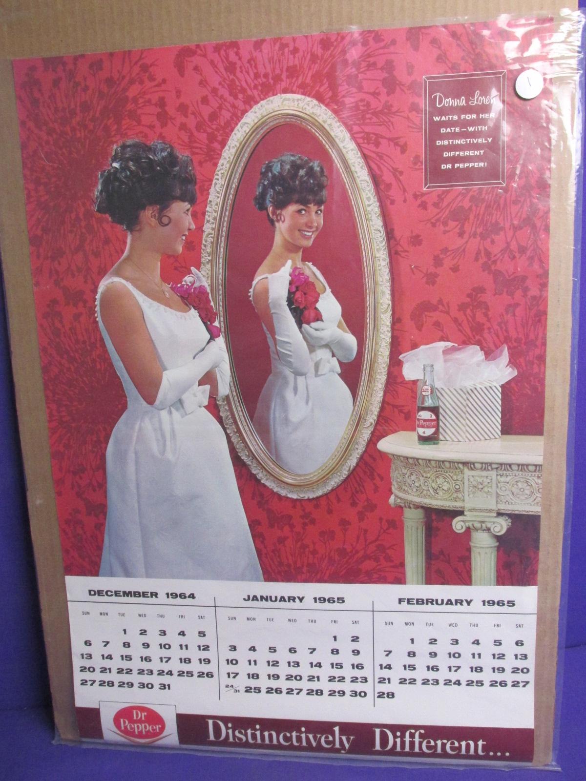 Dr. Pepper Calendar Page – 1964-1965 Dec- Jan-Feb – With Donna Loren 16x 23 1/2”