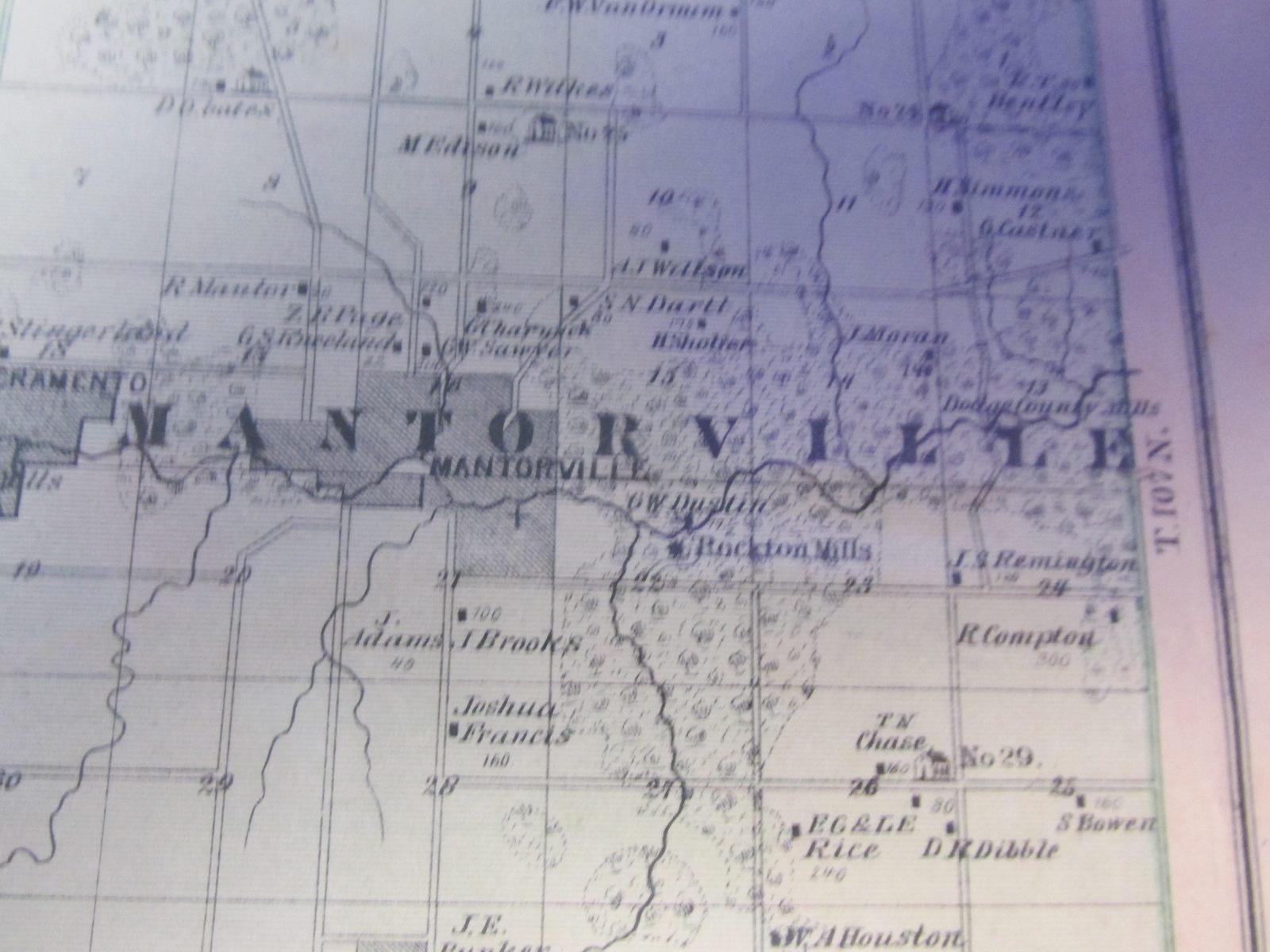 1874 Atlas Page Map of Dodge County MN 14” x 8”  - Map of Steele County on back side