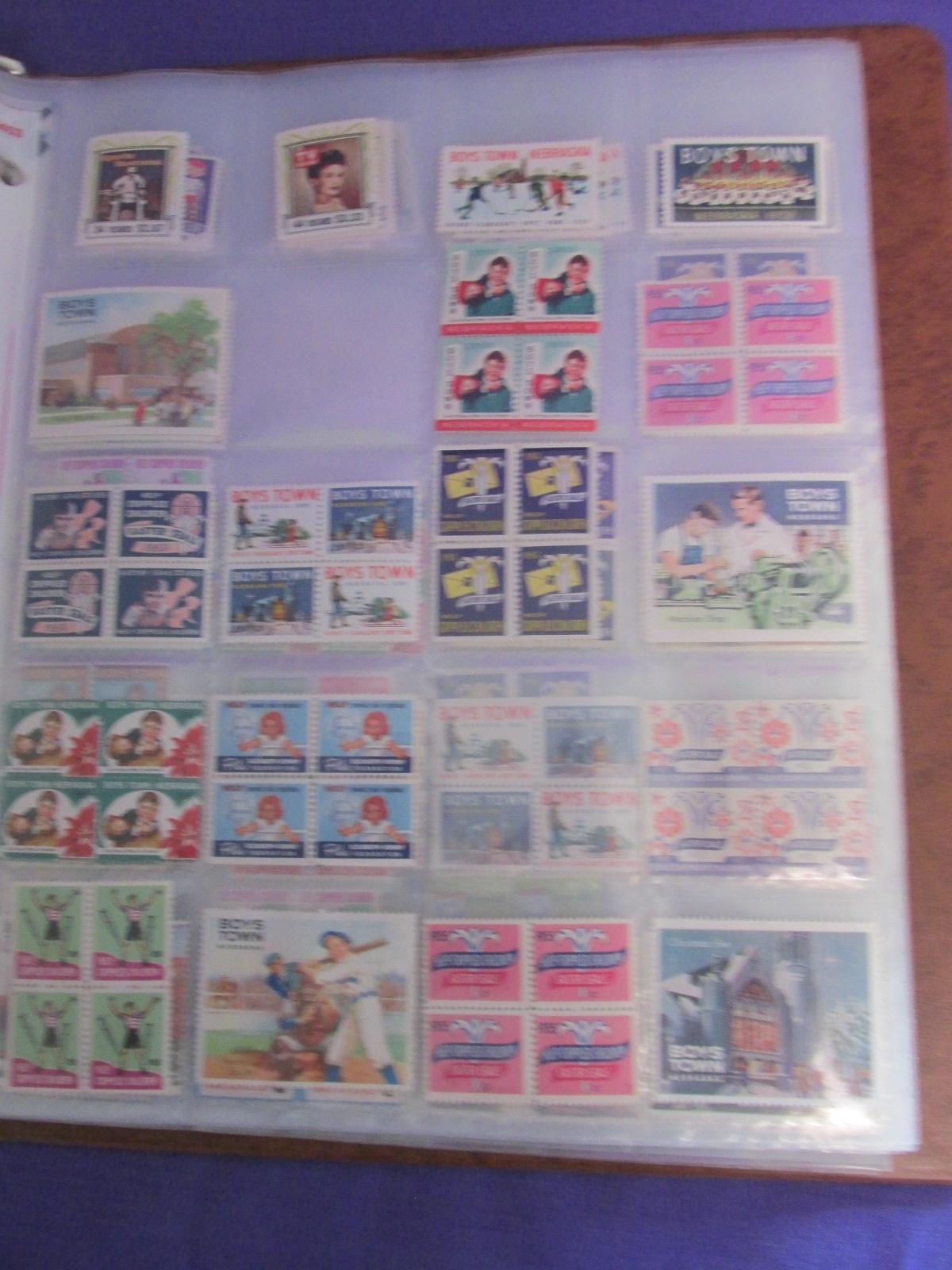 Brown Binder – Has 24 Clear Plastic Pgs. full of Vtg. Easter-Seals & Boy's Town “stamps”