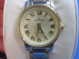 Ann Klein Wristwatch – 2-Tone Clasp Band – Gold/White Face – Not Running – In Case