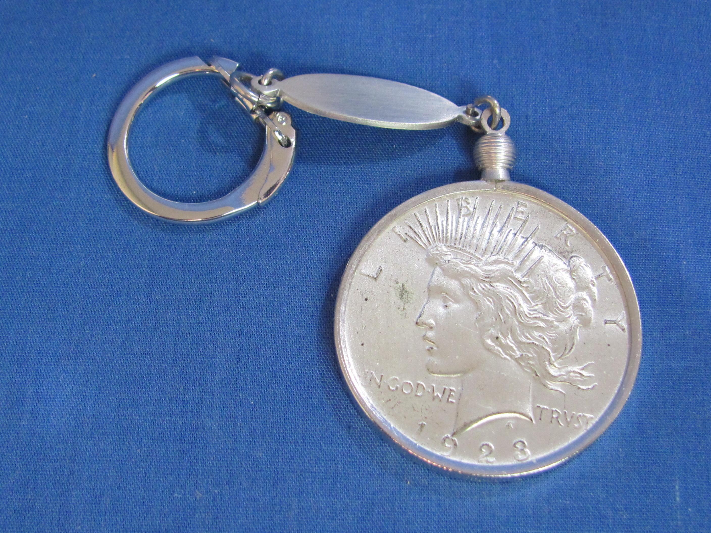 Vintage Swank Key Chain “Lucky Buck” w Faux 1923 Liberty Dollar – In Case