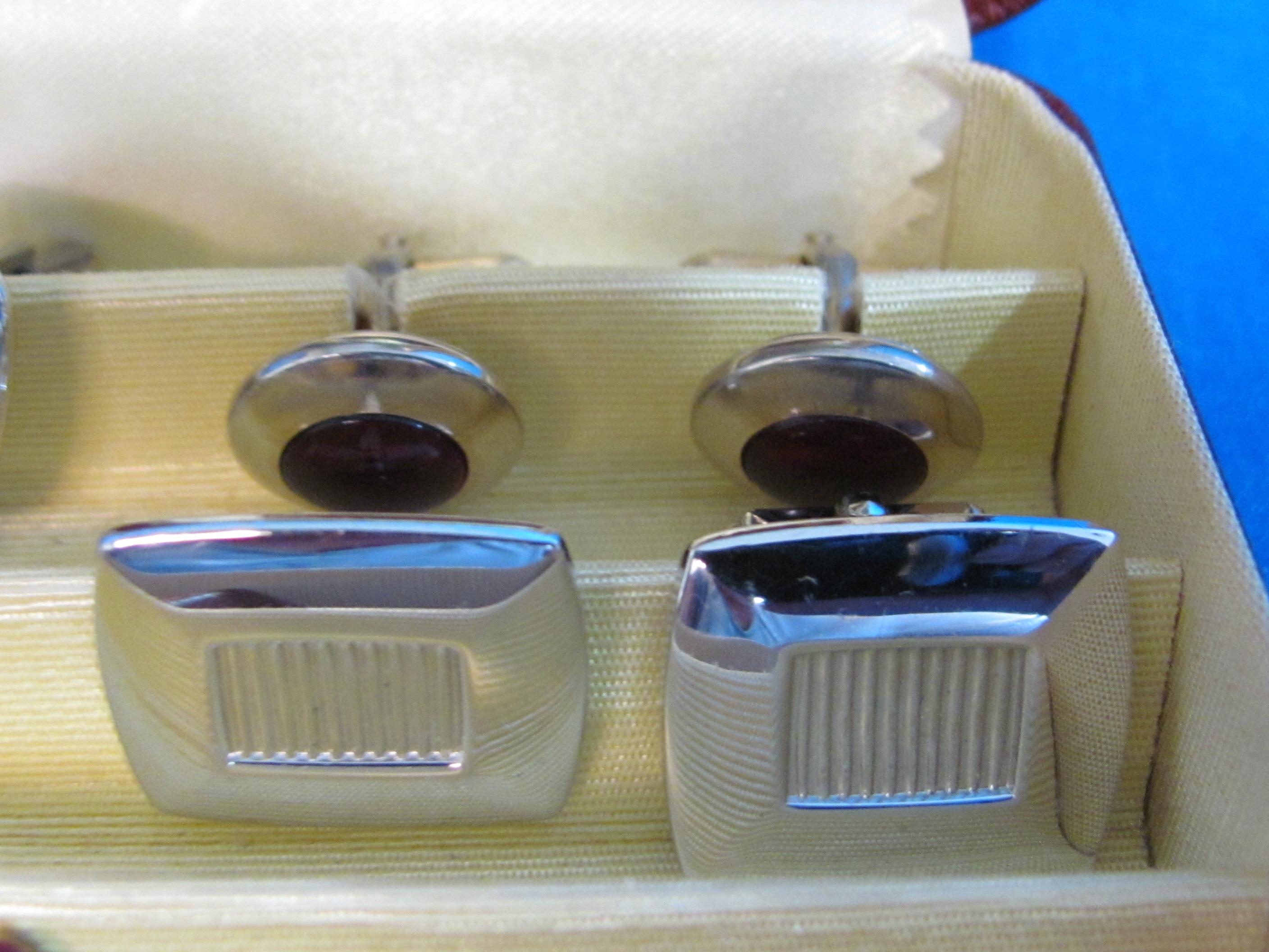 Men's Travel Case by Anson with Various Cufflinks & 1 Tie Clasp – 4 1/4” x 3 3/4”