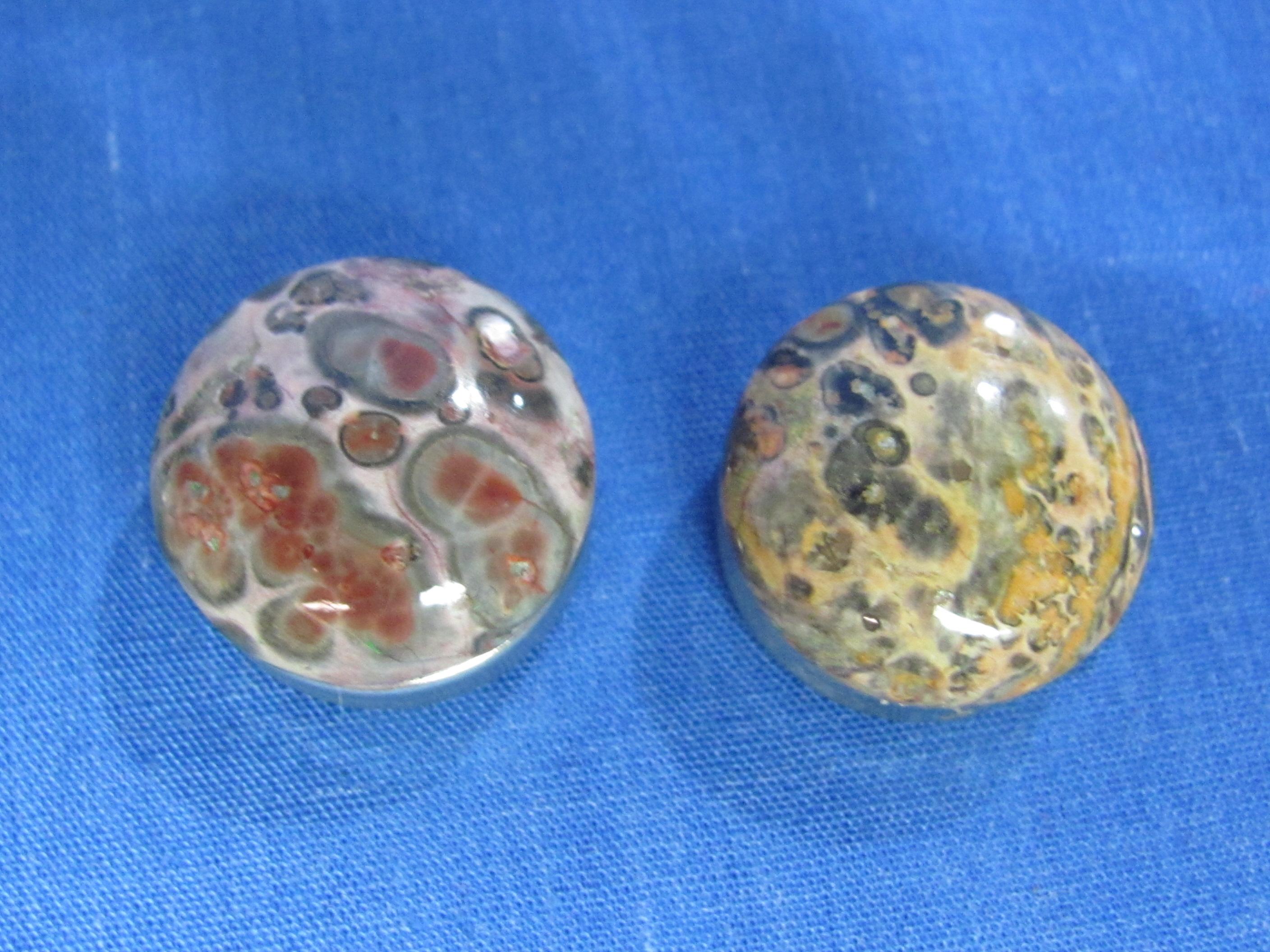 Set of 5 Button Covers with Polished Stones – Jasper? 17MM  in diameter