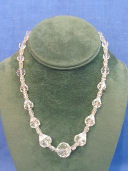 Vintage Crystal Beaded Necklace with Matching Clip-on Earrings – Necklace is 16” long