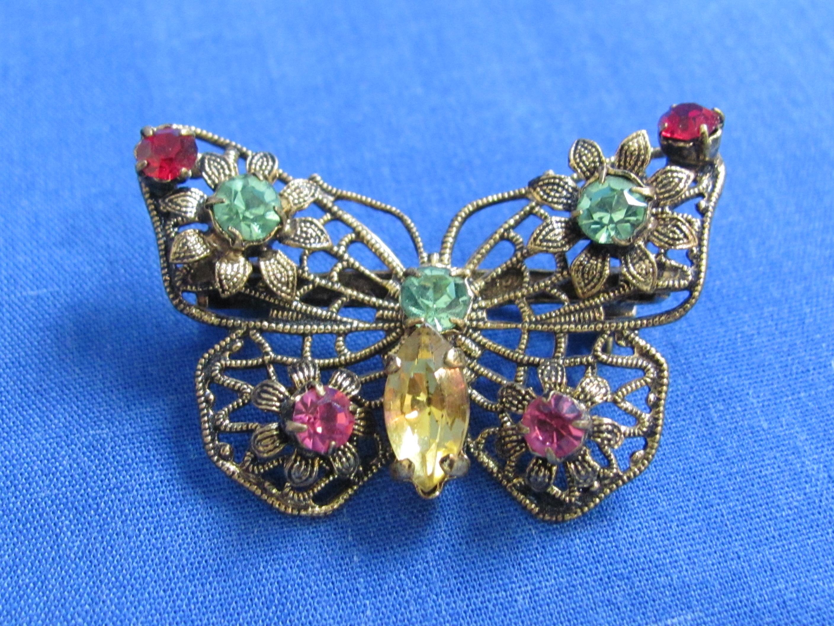 Butterfly Pin made in Czechoslovakia – Fun Rhinestone Hinged Bracelet