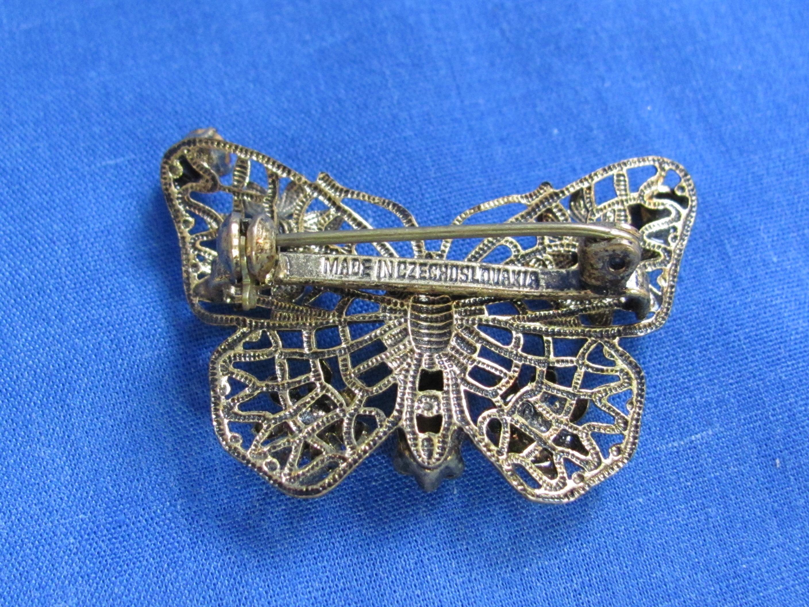 Butterfly Pin made in Czechoslovakia – Fun Rhinestone Hinged Bracelet