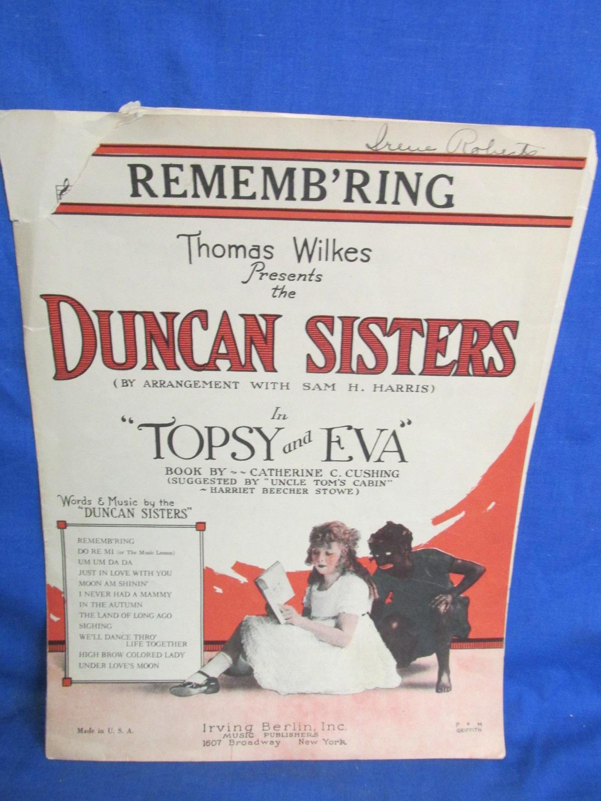 Black Americana  Sheet Music: “Rememb'ring” The Duncan Sisters in Topsy & Eva”