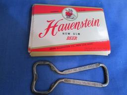 50 NOS Hauenstein  (New Ulm) 12 Oz Beer Labels & Vintage Hauenstein Bottle Opener