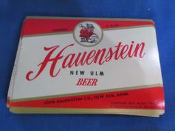 50 NOS Hauenstein  (New Ulm) 12 Oz Beer Labels & Vintage Hauenstein Bottle Opener