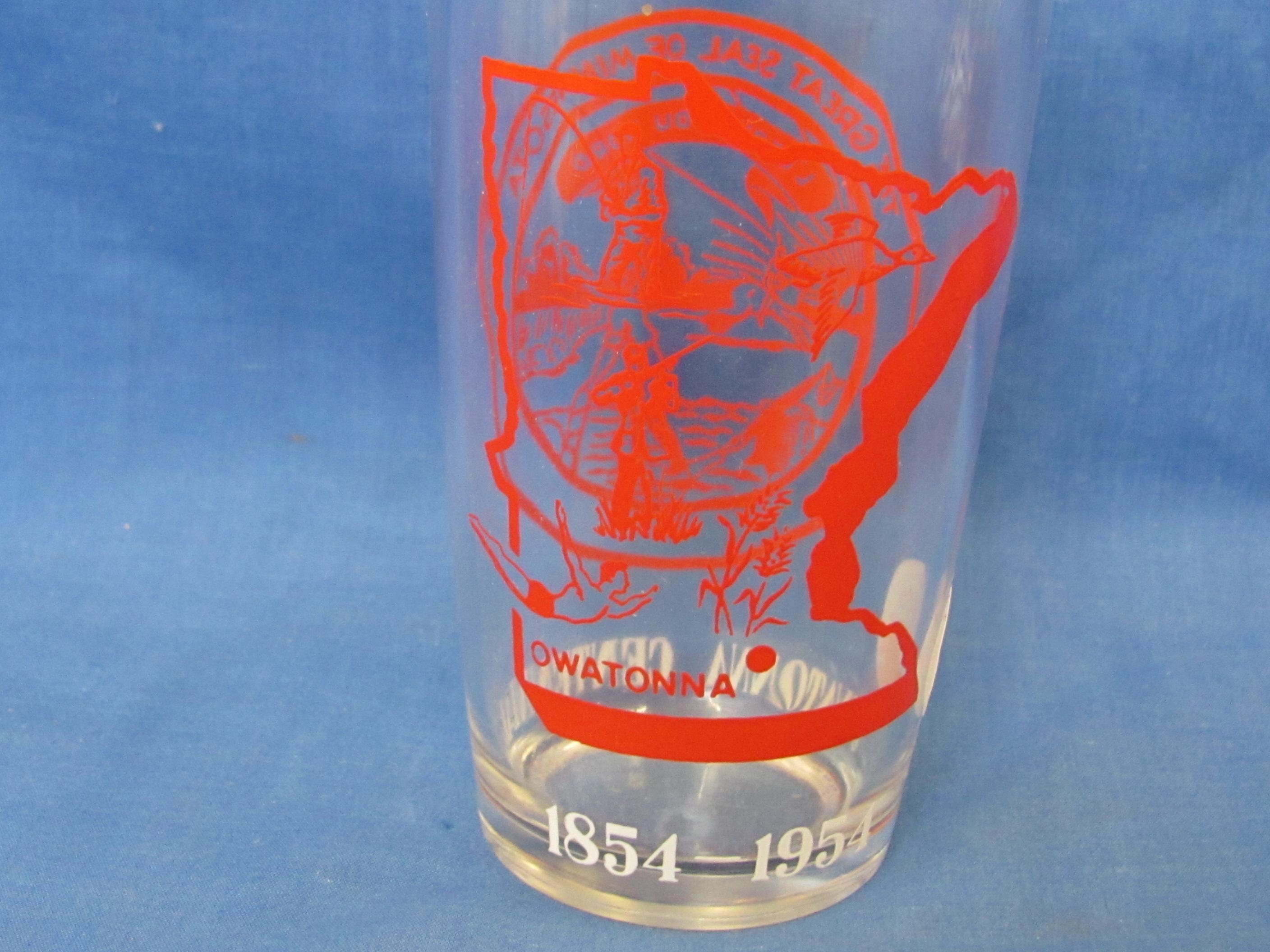 Centennial Souvenir Glass – Owatonna Minnesota