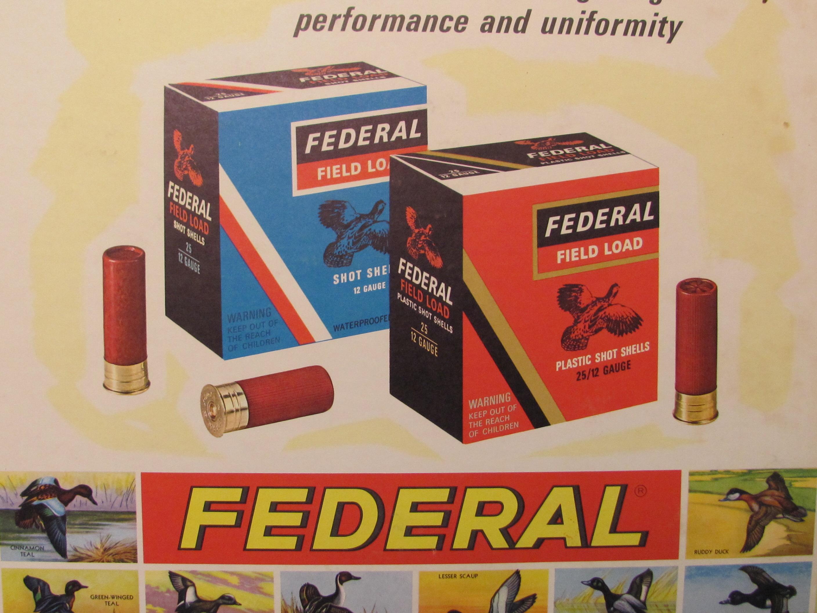 Vintage Cardboard Sign – Federal Shot Shells – Wildfowl of North America – 20 1/4” x 17 7/8”