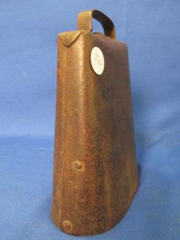 Hand-Made Cow Bell – Weathered Patina, 2 rivets each side – 6 1/2” T minus handle