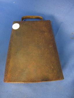 Hand-Made Cow Bell – Weathered Patina, 2 rivets each side – 6 1/2” T minus handle