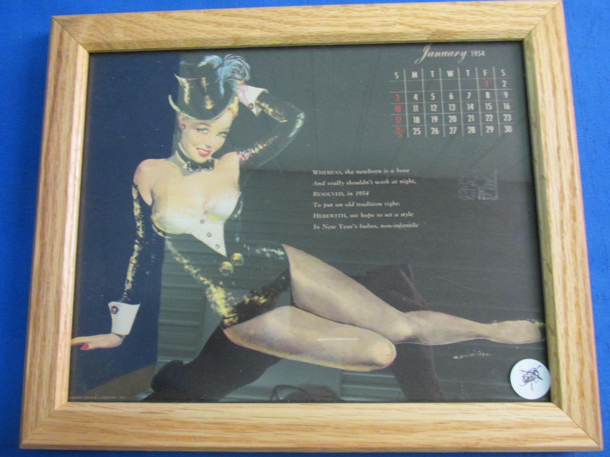 Framed Vintage Pin-Up  Calendar Page: January 1954 11 1/4” X 9 1/4”