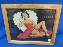 Framed Vintage Pin-Up  Calendar Page: February 1954 11 1/4” X 9 1/4”