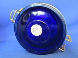 Trio of Cobalt Blue Glass Canisters: Round Bale Jar w/ Glass Lid & 2 Square Jars